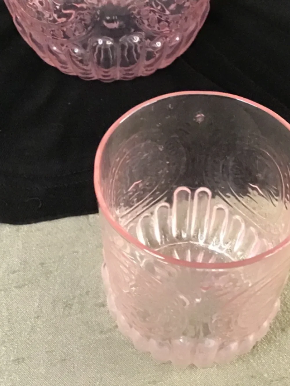 Pink Bedside Water Carefe & Glass Set. Crystal Night Pitcher & Tumbler Bathroom